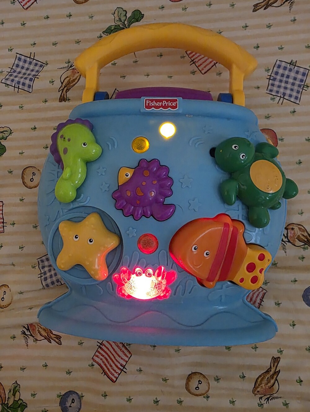 2010 - Vintage Fisher-Price Blue Ocean Activity Toy with Yellow Handle